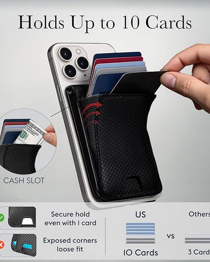 Genuine Leather Magsafe Wallet,10 Card Holder With Stand, Slim Magnetic Wallet Mag Safe for iPhone,Compatible With iPhone 17/16/15/14/13/12 Series and Selected Samsung Devices Apple Accessories, Fiber