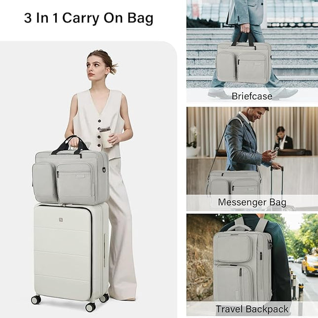 Hanke Convertible Laptop Bag, 3 In 1 Briefcase Backpack 17.3 Inch Computer Bag for Men Women, Travel Laptop Briefcase Messenger Bag, Underseat Carry On Personal Item, Rock Grey