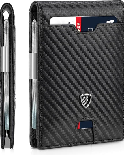 RUNBOX Mens Slim Wallet with Money Clip RFID Blocking Bifold Credit Card Holder for Men with Gift Box