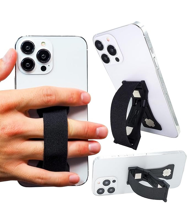 LOVEHANDLE PRO Premium Phone Grip - Elastic Phone Strap - Magnetic Phone Mount and Kickstand for Smartphone and Tablet - Black