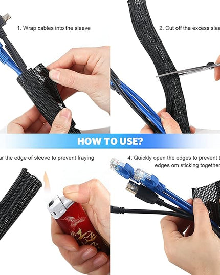 AGPTEK Cable Sleeve Cover, 25ft - 4/5 inch Desk Cord Organizer Cable Hider, Home Office Wire Management Computer TV Wire Loom Tubing, Pet Proof Cord Protector, from Cat Dog Chewing, Black