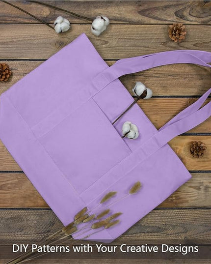TOPDesign 1-Pack Canvas Tote Bag with an External Pocket, Reusable Grocery Shopping Bag, Top Zipper Closure, Daily Essentials (Lavender)