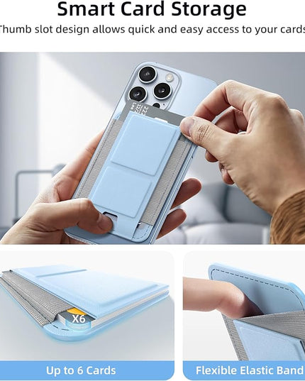 Magsafe Wallet with Angle Adjustable Stand, Magnetic Card Holder for iPhone 16/15/14/13/12 Series (Not for iPhone Mini), 1 Slot, 6 Cards, Blue