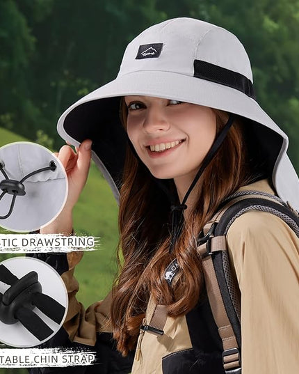 Rosoz Outdoor Sun Hat for Men Women, UPF50+ Protection Safari Cap Wide Brim Mesh Fishing Hat with Neck Flap Beach Garden