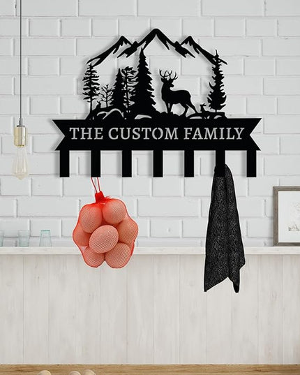 Personalized Metal Key Holder for Wall, Custom Deer Name Hooks, Name Letter Wall Decoration Key Hook, Lodge Decor, Key Rack for Entryway, Key Organizer for Living Room, Hunter Gift, Deer Cabin Sign