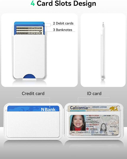 Fanseesy for MagSafe Wallet with Stand, 5 Card Holder, Slim Leather Magnetic Wallet for iPhone 17/16/15/14/13/12 Pro Max Plus Air Series, 3 Card Slots & 1 Cash Slot,White