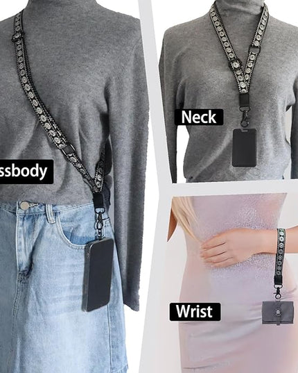 Adjustable Lanyard for Phone, Camera, Name Tags, ID card, Keychain and Wristlet Straps with 2 phone pads(Black)