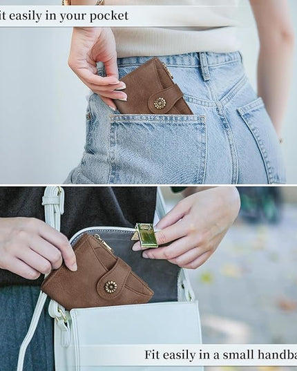 Blucoay Womens Wallet,RFID Blocking Wallet Women Soft Leather Bifold Wallets For Women Card Holder With Removable ID Window greybrown