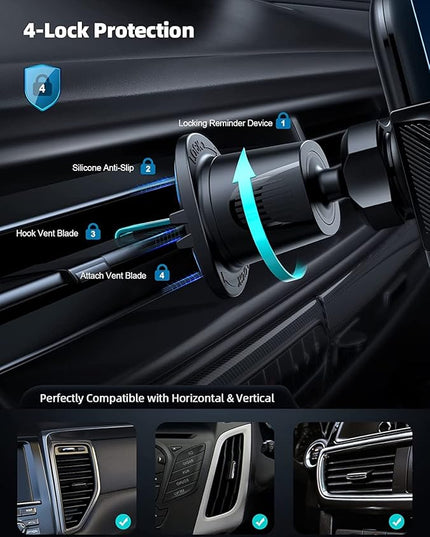 Lamicall 2026 Wider Clamp & Metal Hook Car Phone Holder Vent [Thick Cases Friendly] Phone Holders for Your Car Mount Automobile Hands Free Cradle Air Vent for iPhone 17 16 15 Pro Max Wood Grain
