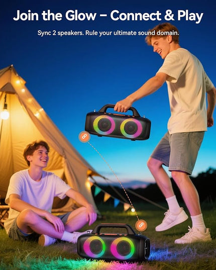 BassBloom Roar 1 Portable Bluetooth Speaker,60W Powerful Sound with Deep Bass,IPX6 Waterproof,24H Playtime,Bluetooth 5.4,RGB Party Lights,Wireless Stereo Pairing,Travel Outdoor for Camping and Beach