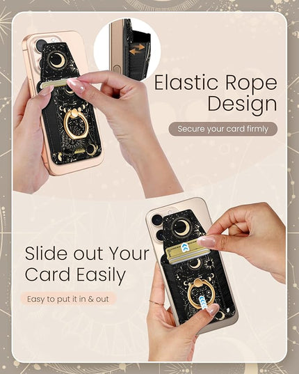 Shorogyt Compatible with Magsafe Wallet Magnetic Card Holder - Cute Phone Wallets with Ring Stand for iPhone 17/16/15/14/13/12 Series for Women Girls Start Moon Design, Fit 7 Cards