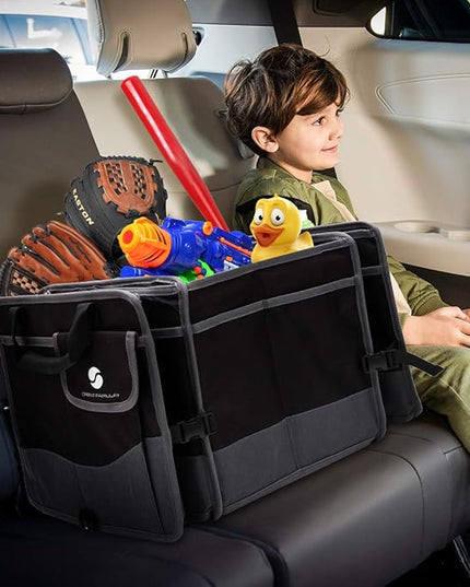 Trunk Organizer with Cooler, Collapsible Trunk Storage Container with Non Slip Bottom Strips, Large Multi-Compartment Waterproof Car Trunk Organizer Groceries for Vehicle Sedan, Suv, Truck,Van(Black)