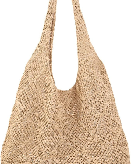 COOKOOKY Crochet Beach Tote bag Summer Beach Bag for Women Aesthetic Mesh Tote Bag Hippie Bag Knit Bag