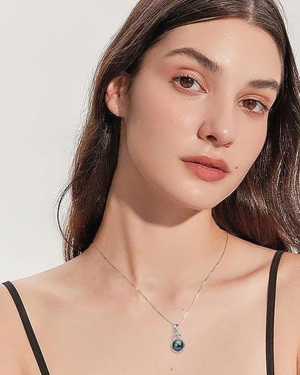 Tahitian Black Pearl Necklaces for Women, Sterling Silver Single Pearl Pendant Necklace Birthday Anniversary Jewelry Gifts for Wife Mom