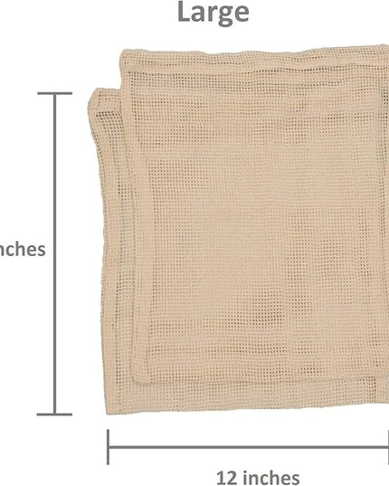 Reusable Cotton Mesh Produce Bags - 100% Organic Cotton, Durable, Double Stitched, Washable with Tare Weight & Drawstring - Mesh Bags for Grocery Shopping, Vegetables & Fruits | Set of 6 (2L, 2M, 2S)