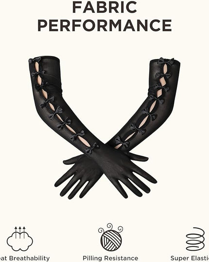 BABEYOND Lace Gloves for Women - Princess Gloves Long Stretchy Bow Mesh Tulle Sheer for Costume Opera Party