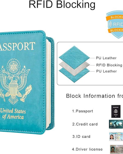 WALNEW Passport Holder for Travel, RFID Passport Cover Wallet for Women Men, PU Leather Passport Book Card Holder Case with Pen, Travelling Essentials for Flying