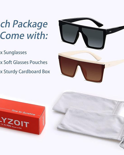 LYZOIT Square Oversized Sunglasses for Women Men Big Flat Top Fashion Shield Large UV Protection Rimless Shades