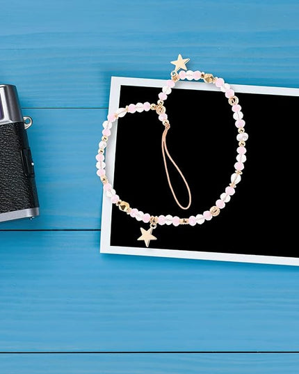 NOLITOY Beaded Phone Chain Charm with Star Pendant Non-slip Wrist Strap for Mobile Phones for Keys Cameras Purses Lightweight and Decorative Accessory for Women