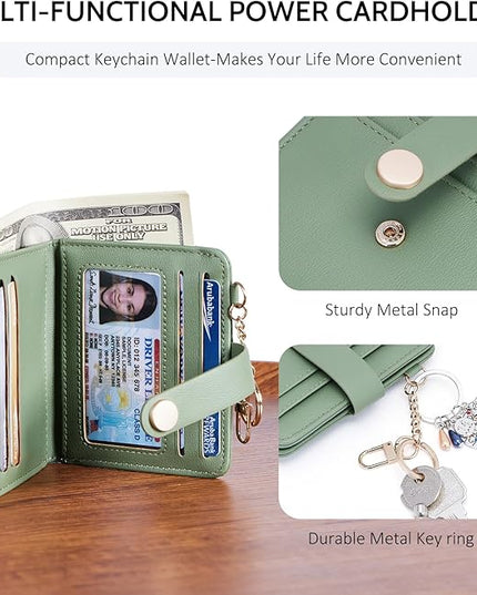 POIUGOYA Slim Wallet for Women,RFID Blocking Bifold Credit Card Holder with Zipper Coin Pocket,ID Window,Keychain