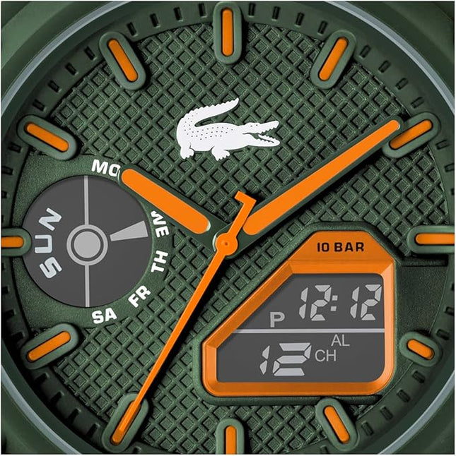 Lacoste LC33 Men's Analog-Digital Watch – TR90 Case, World Clock, Stopwatch, Alarm, Backlight, Textured Silicone Strap, Premium Fashion Timepiece - Gift for Him - 45mm