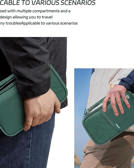 Travel Passport Holder, Large Family Passport Walle for Men Women RFID Passport Cover Lightweight Portable Document Organizer with Wrist Strap (Green)