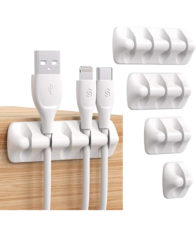 Syncwire Cable Clips, Cord Organizer Cable Management Self Adhesive USB Cable Holder System for Organizing Cable Cords, Ideal for Home, Office, Car, Nightstand, Desk Accessories, 5 Pack (White)