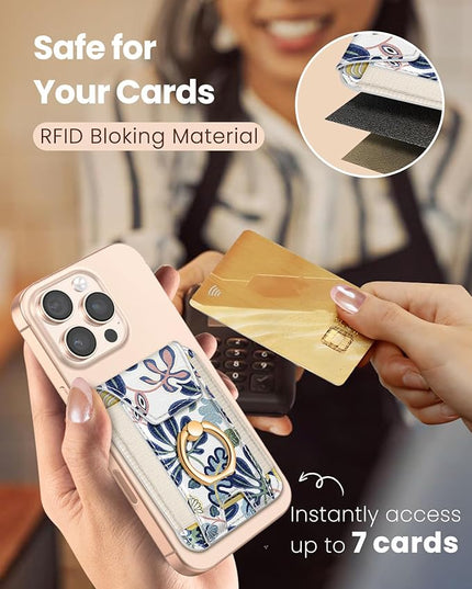 Shorogyt Compatible with Magsafe Wallet with Grip Magnetic Card Holder - Cute Phone Wallets with Ring Stand for iPhone 17/16/15/14/13/12 Series for Women Girls Abstract Design, Fit 7 Cards