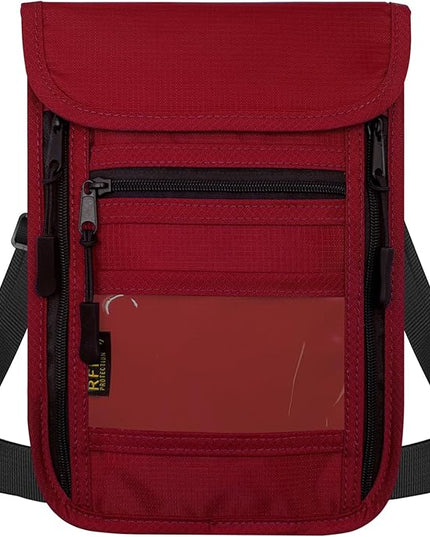 sundee Travel Neck Wallet with Double Zippers, RFID Blocking Passport Holder with Adjustable Neck Strap for Men and Women to Keep Cash, Credit Cards and Travel Documents Safe - Red