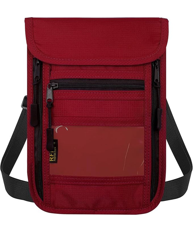 sundee Travel Neck Wallet with Double Zippers, RFID Blocking Passport Holder with Adjustable Neck Strap for Men and Women to Keep Cash, Credit Cards and Travel Documents Safe - Red