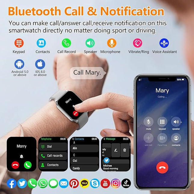 Smart Watch for Women Men with Text and Call, 2025 New AI Smartwatches with Heart Rate/SpO2/Sleep/Stress Monitor, 100+ Sports Modes, GPS Fitness Watches Compatible with iOS/Android (Map, Silver)