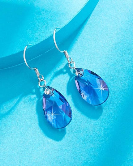 Teardrop Austrian Crystal Drop Dangle Earrings for Women 925 Sterling Silver Hook Hypoallergenic Jewelry