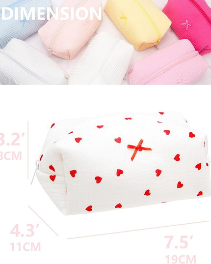 PAZIMIIK Cozy Makeup Bag Small Aesthetic Travel Zipper Cosmetic Pouch for Women Make Up Beauty Accessories Brushes,Heart Red