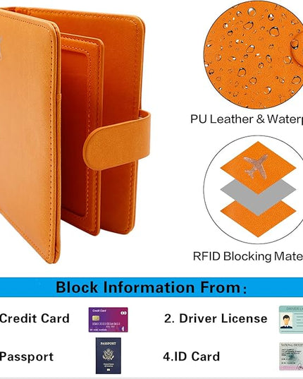 Melsbrinna Rfid Passport Holder for Travel women/Men, Cute Passport Wallet Rfid Blocking Card Slots, Rfid Passport Cover/CaseTravel Wallet, Passport Book Holder (1, Orange)