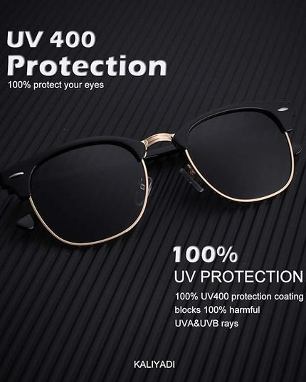 KALIYADI Sunglasses Men Polarized Sunglasses for Men Women Unisex Semi-Rimless Frame Retro Driving Sun Glasses UV Blocking