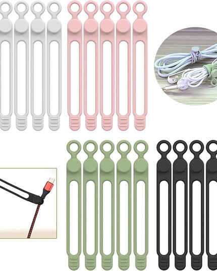 [20Park]UMUST Silicone Cable Ties,Reusable Cable Management Organizer, Multipurpose Elastic Cord Organizer for Bundling and Fastening Cable Cords Wires(black,white,pink,green)