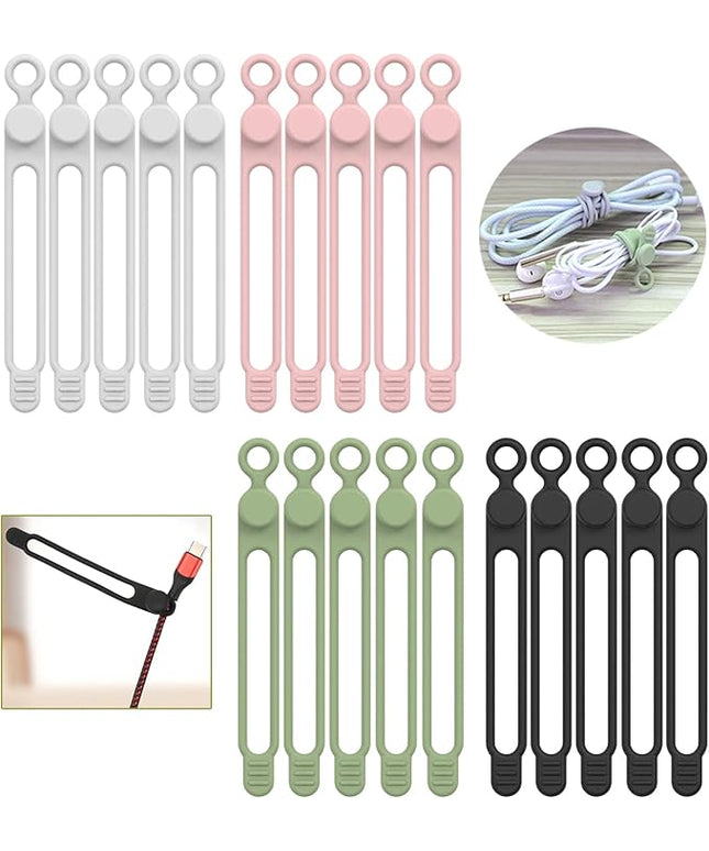 [20Park]UMUST Silicone Cable Ties,Reusable Cable Management Organizer, Multipurpose Elastic Cord Organizer for Bundling and Fastening Cable Cords Wires(black,white,pink,green)