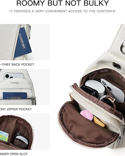 Sling Bag For Women Faux Leather Small Casual Daypack Backpack Fanny Pack Crossbody Chest Bags Purse