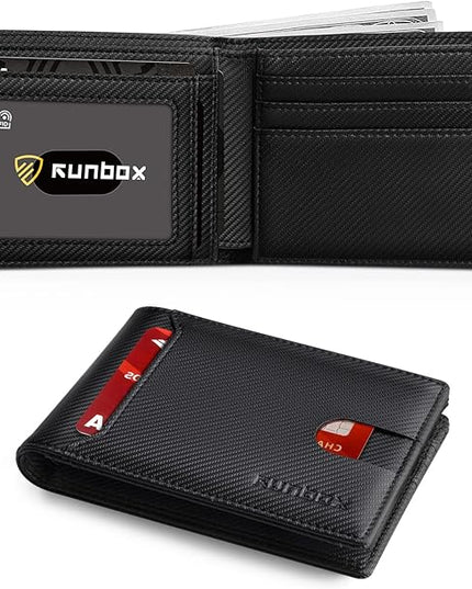 RUNBOX Wallet for Men Slim 11 Credit Card Holder Slots Leather RFID Blocking Small Thin Men's Wallet Bifold Minimalist Front Pocket Large Capacity Gift Box