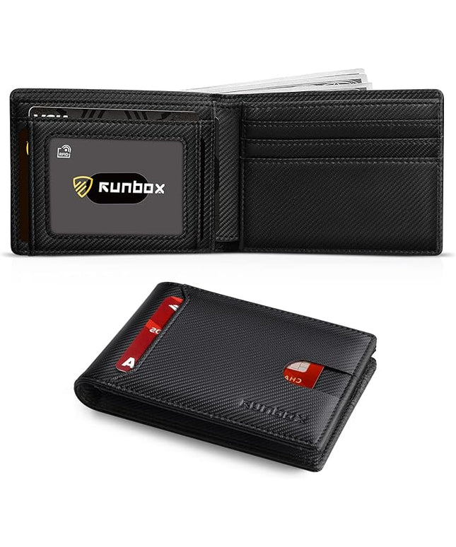 RUNBOX Wallet for Men Slim 11 Credit Card Holder Slots Leather RFID Blocking Small Thin Men's Wallet Bifold Minimalist Front Pocket Large Capacity Gift Box