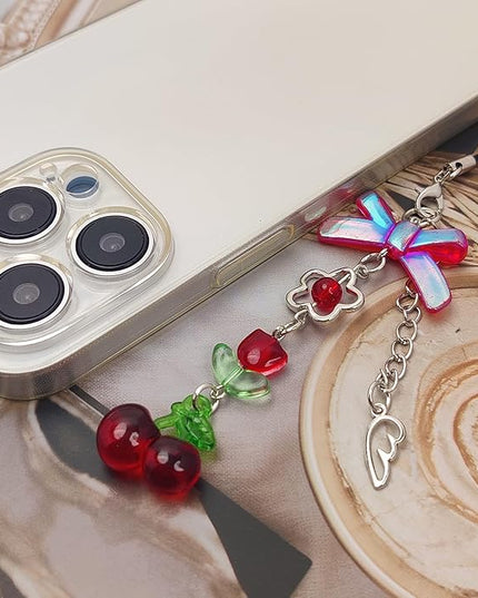 2 Pack Phone Charms, Cute Aesthetic Beaded PhoneCharm Strap Phone Lanyard String PhoneChain Accessories for Bag Keychain Airpods Camera Pendants