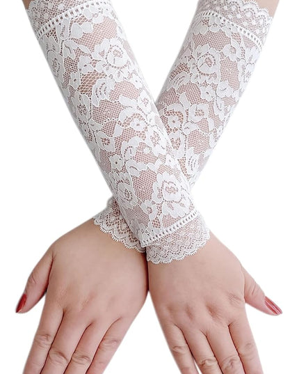 Women's Short Lace Gloves Fingerless for Driving Wedding Wrist Length Bridal Prom Gloves