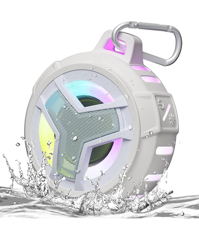 EBODA Bluetooth Shower Speaker, IPX7 Waterproof Portable Wireless Small Speakers, Floating, 2000mAh with Light for Home, Pool, Beach, Boat, Kayak Accessories, Gifts for Men, Women - White