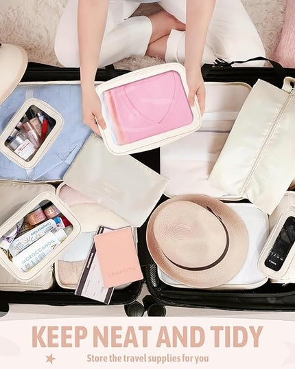 5PCS Diaper Bag Organizer Pouch Set, TSA Approved Toiletry Bag，Clear Waterproof TPU Makeup Bag Set Travel Organizer Bags for Women and Kids Valentines Day Gifts