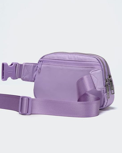 Pander Everywhere Belt Bag for Women, 5 Zipper Pockets Nylon Crossbody Fanny Pack Purse (Lilac Purple).