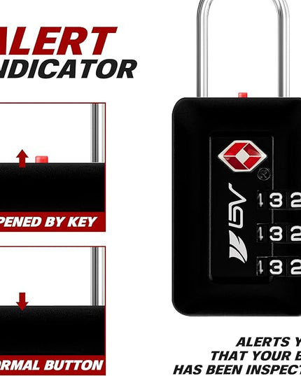 BV TSA Accepted Luggage Travel Lock, Set-Your-Own Combination Lock for School Gym Locker, Luggage Suitcase Baggage Locks, Filing Cabinets, Toolbox, Case (Black, 2 Pack)