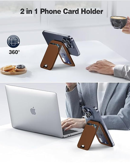 Mag-Safe Wallet for iPhone - Lightweight Magnetic Phone Wallet Stand With Adjustable Leather Card Holder for iPhone 17/16/15/14/13/12 Series, Not for Mini (Brown)