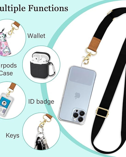 Phone Lanyard Crossbody Wrist Strap, Black Cell Phone Lanyards for Around the Neck Wristlet Shoulder, Adjustable Cute Strap for Car Keys Keychain Wallet ID Badge