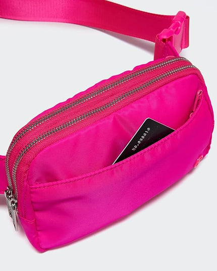Pander Everywhere Belt Bag for Women, 5 Zipper Pockets Nylon Crossbody Fanny Pack Purse (Sonic Pink).
