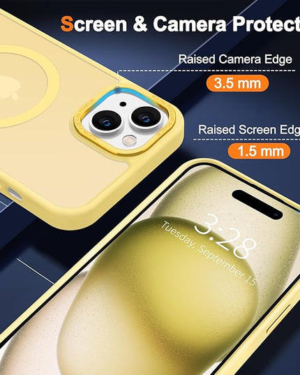 Hython Case for iPhone 15 Plus Case Magnetic Translucent Matte Phone Cases 6.7" [Compatible with MagSafe] Thin Slim Fit Shockproof Bumper Hard Protective Cover for Women Men Girls, Frosted Yellow